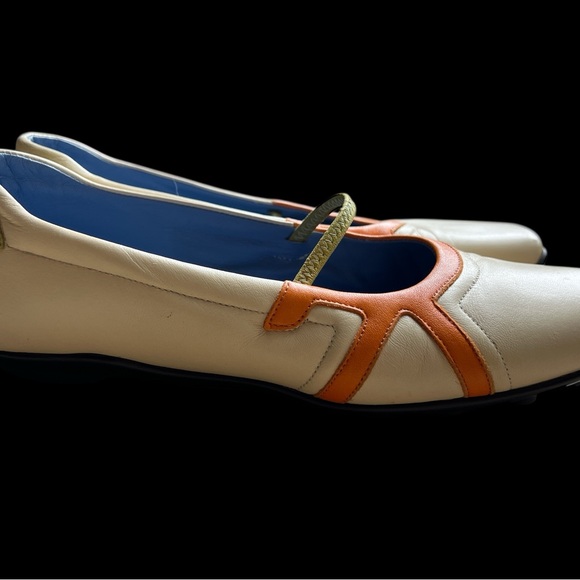 Barneys New York Italian Leather Women's Flats in Orange, Green & Cream sz 38 - Picture 4 of 6